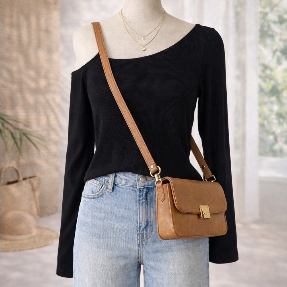 LNA Black Ribbed Long Sleeve Top